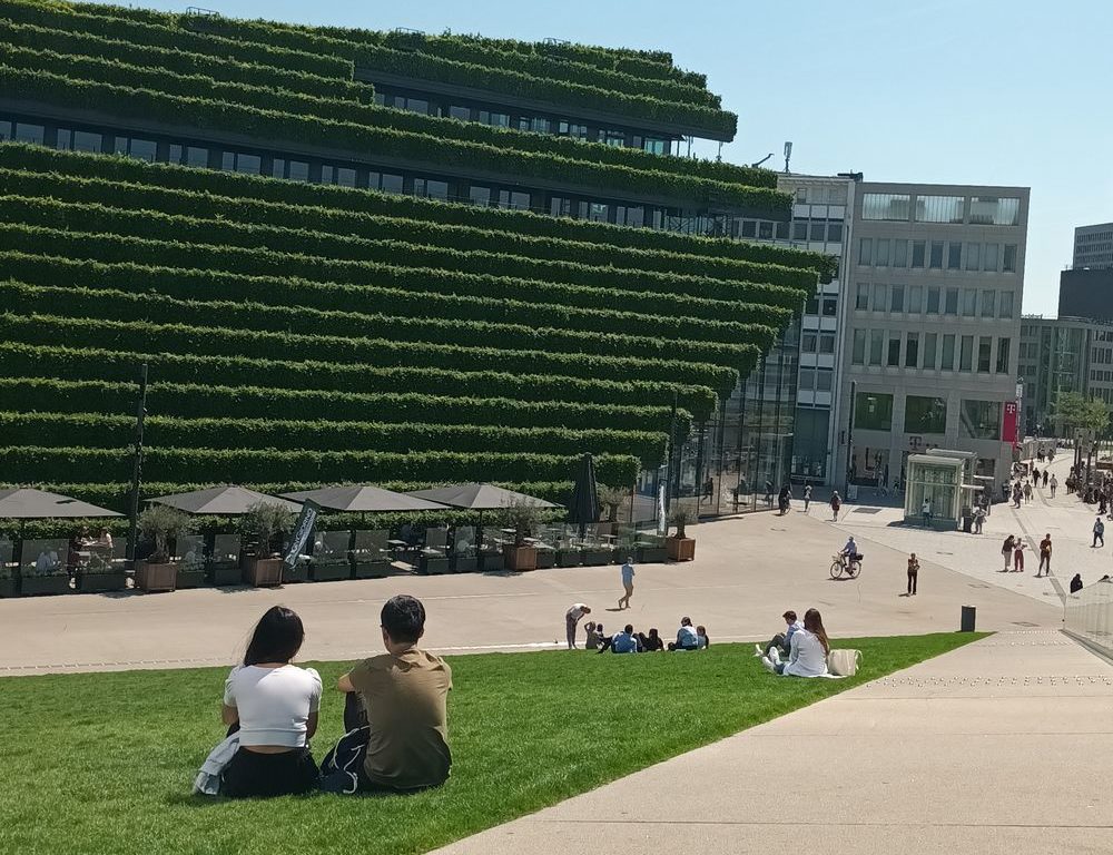 Der Ausblick von der Wiese auf den Kö-Bogen II