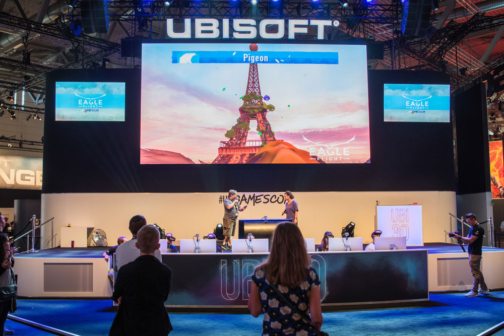 Ubisofts VR-Spiel "Eagle Flight" bei der Präsentation (Lena Sauermann, Johannes Hoffmeier)